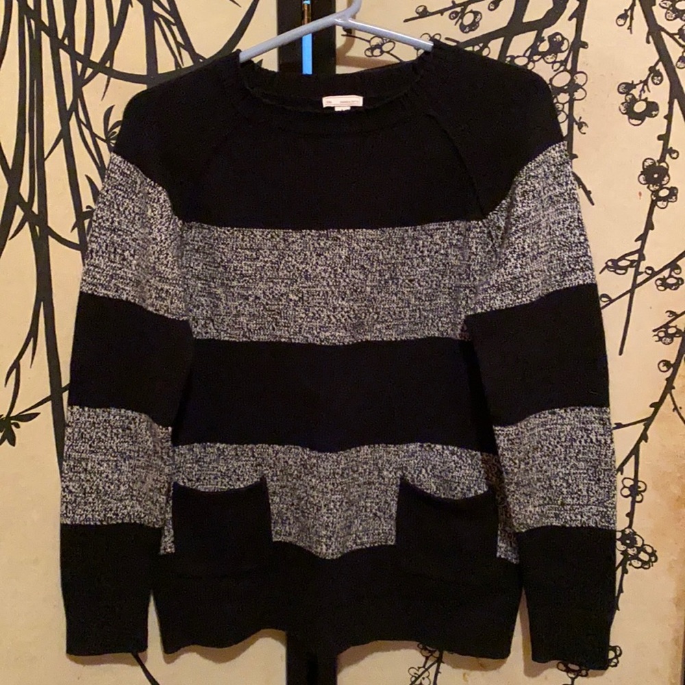 GAP Women’s Black Gray Striped Marled Knit Sweater Pullover